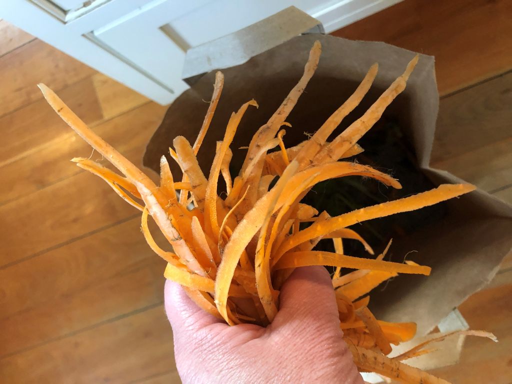 Carrot peels for the compost bin